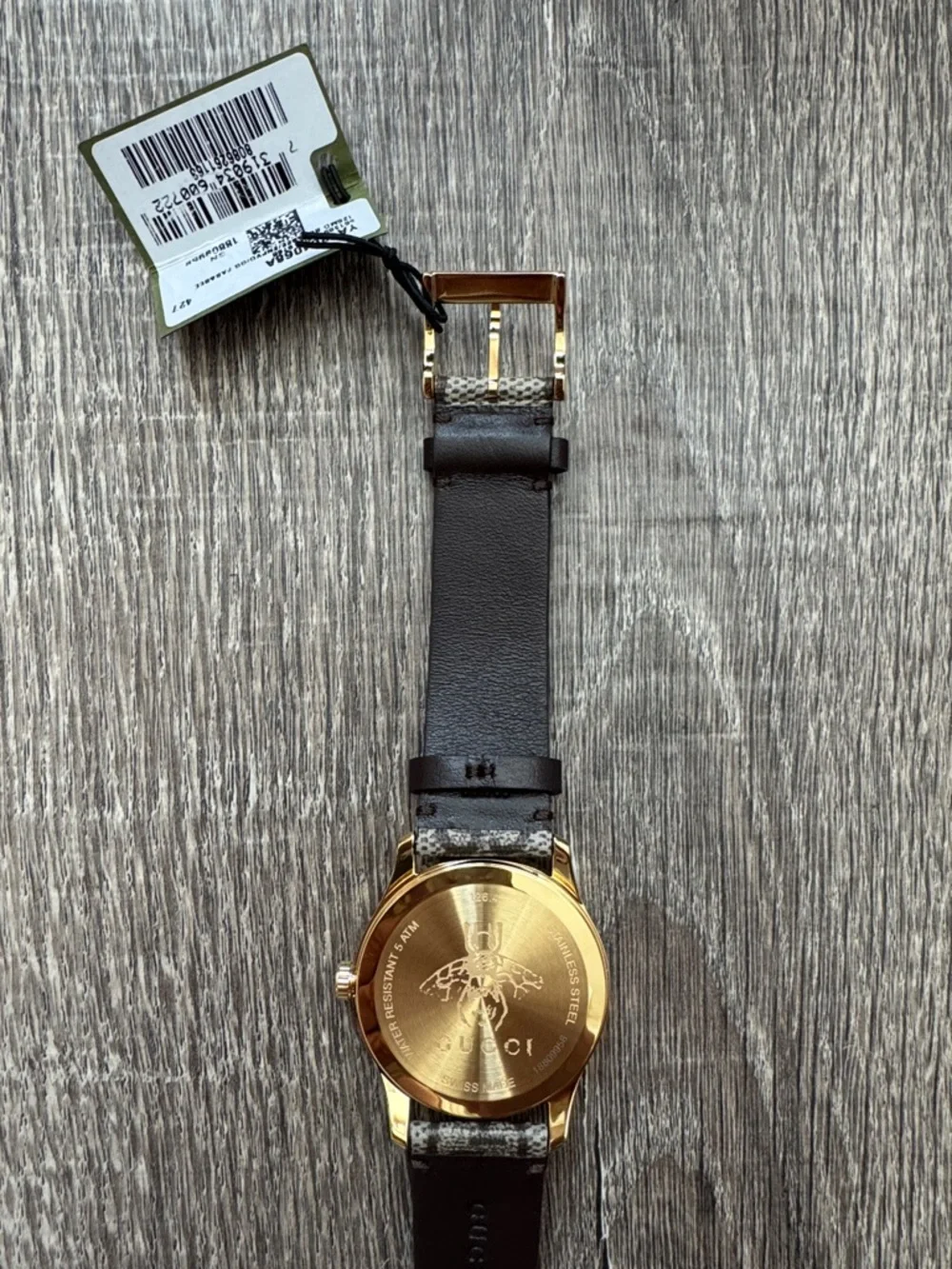 Gucci Gold-Tone Case Brown & Beige Monogram Canvas Men's Watch - Picture 5 of 10